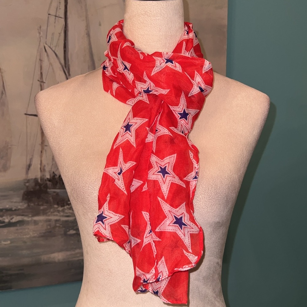 Red Patriotic Stars Scarf, OS